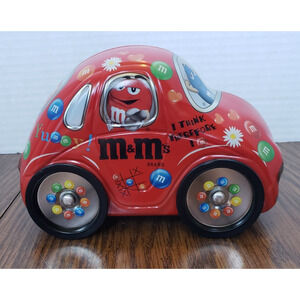 M&M's Mars Volkswagen Beetle Bug Car Metal Tin Red Collectible
